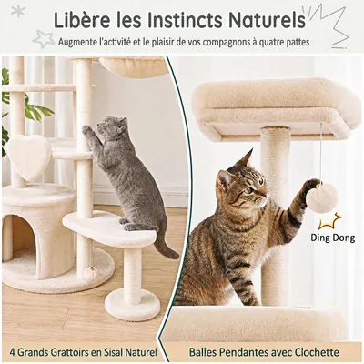 GIANTEX Arbre a Chat Hauteur 149CM, Poteaux Sisal Griffoirs, Multi-Niveaux GIANTEX Arbre a Chat Hauteur 149CM, Poteaux Sisal Griffoirs, Multi-Niveaux