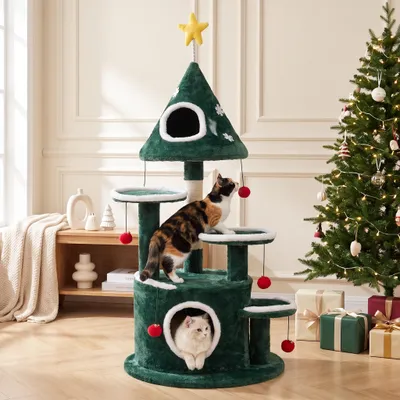 GIANTEX Arbre a Chat 127CM Forme de Sapin de Noël Décoratif.