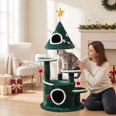 GIANTEX Arbre a Chat 127CM Forme de Sapin de Noël Décoratif.