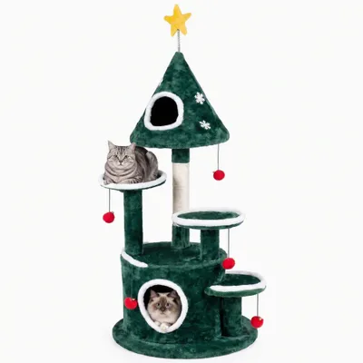GIANTEX Arbre a Chat 127CM Forme de Sapin de Noël Décoratif.