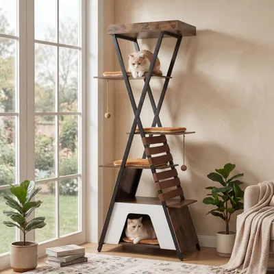 GIANTEX Arbre à Chat Industriel Hauteur 185 CM d'Intérieur GIANTEX Arbre à Chat Industriel Hauteur 185 CM d'Intérieur