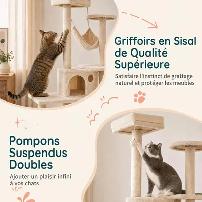 GIANTEX Arbre à Chat Multi-Niveaux Hauteur 168 cm avec Perchoir Rembourré