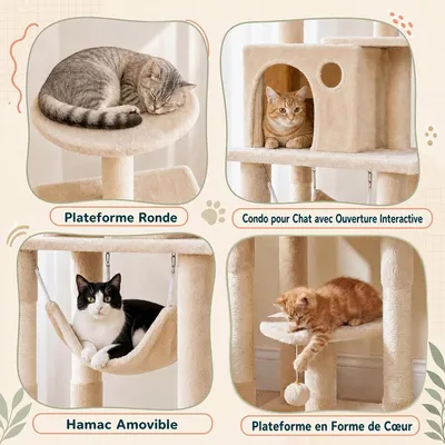 GIANTEX Arbre à Chat Multi-Niveaux Hauteur 168 cm avec Perchoir Rembourré