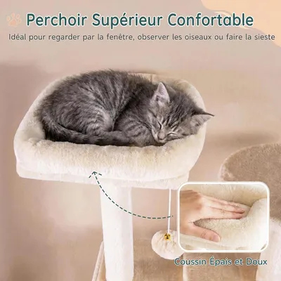 GIANTEX Arbre à Chat Multi-Niveaux Hauteur 168 cm avec Perchoir Rembourré