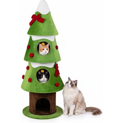 GIANTEX 3-étage Kratzbaum, 158 cm Katzenbaum im Weihnachtsbaum-Design