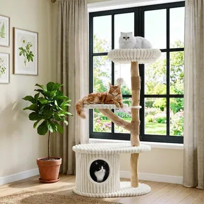 GIANTEX Tour de Juegos para Gato en Madera Bohème Poirier Altura 104CM