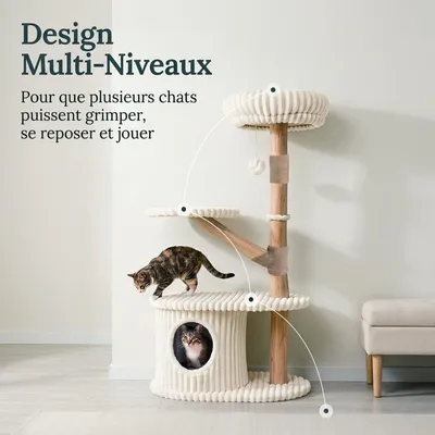 GIANTEX Tour de Juegos para Gato en Madera Bohème Poirier Altura 104CM