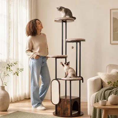 GIANTEX Arbre a Chat Style Moderne à 6 Niveaux Hauteur 183CM en Acier.