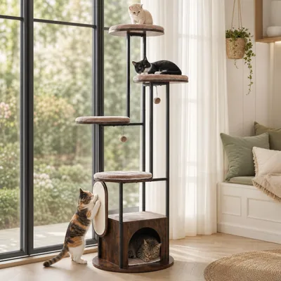 GIANTEX Arbre a Chat Style Moderne à 6 Niveaux Hauteur 183CM en Acier.