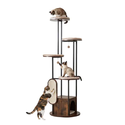 GIANTEX Arbre a Chat Style Moderne à 6 Niveaux Hauteur 183CM en Acier.