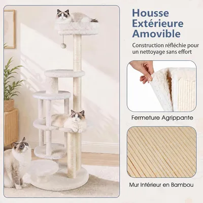 GIANTEX Arbre a Chat Hauteur 150CM en Housse Peluche Lavable Intérieur GIANTEX Arbre a Chat Hauteur 150CM en Housse Peluche Lavable Intérieur
