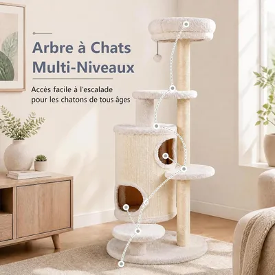 GIANTEX Arbre a Chat Hauteur 150CM en Housse Peluche Lavable Intérieur