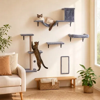 GIANTEX Étagères Murales pour Chat en Bois, 5 Pièces, Charge 20KG GIANTEX Étagères Murales pour Chat en Bois, 5 Pièces, Charge 20KG