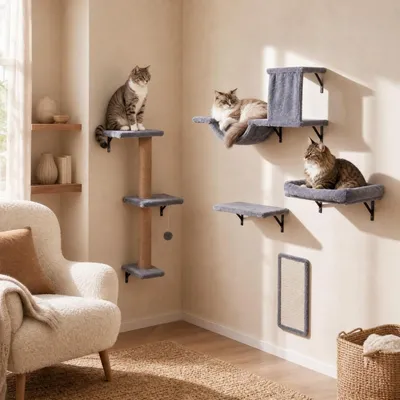 GIANTEX Étagères Murales pour Chat en Bois, 5 Pièces, Charge 20KG GIANTEX Étagères Murales pour Chat en Bois, 5 Pièces, Charge 20KG
