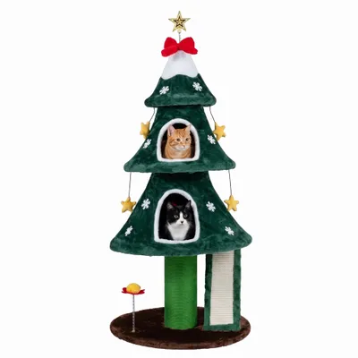 GIANTEX Arbre a Chat 138CM Forme Sapin de Noël avec 2 Niches