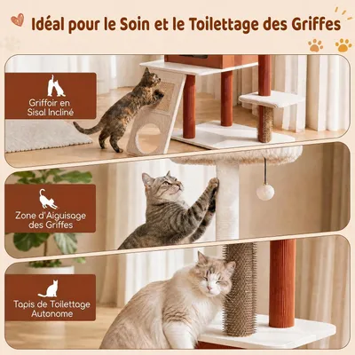 GIANTEX Arbre a Chat Moderne en Bois, Tour de Jeux pour Chat Multiniveaux GIANTEX Arbre a Chat Moderne en Bois, Tour de Jeux pour Chat Multiniveaux