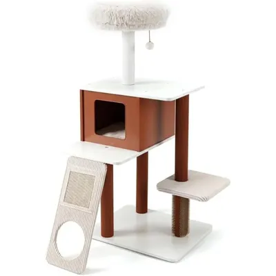 GIANTEX Arbre a Chat Moderne en Bois, Tour de Jeux pour Chat Multiniveaux