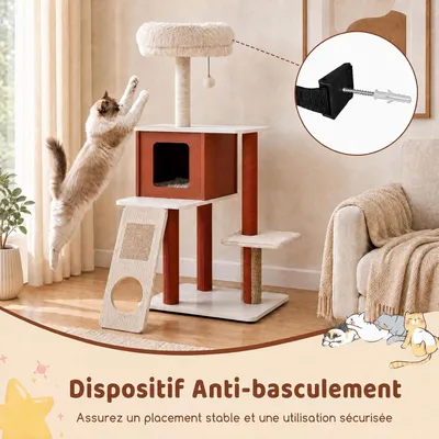 GIANTEX Arbre a Chat Moderne en Bois, Tour de Jeux pour Chat Multiniveaux