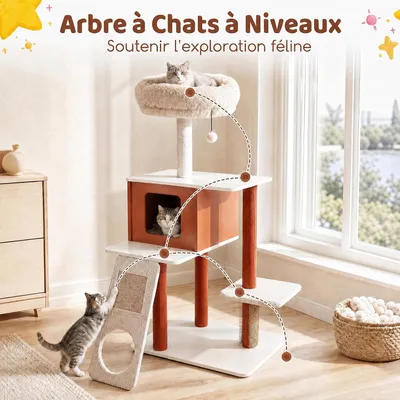 GIANTEX Arbre a Chat Moderne en Bois, Tour de Jeux pour Chat Multiniveaux