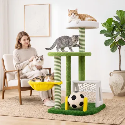 GIANTEX Arbre a Chat Design Football avec Griffoir en Sisal, 60x50x100 cm