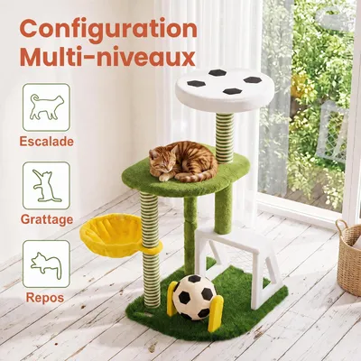 GIANTEX Arbre a Chat Design Football avec Griffoir en Sisal, 60x50x100 cm