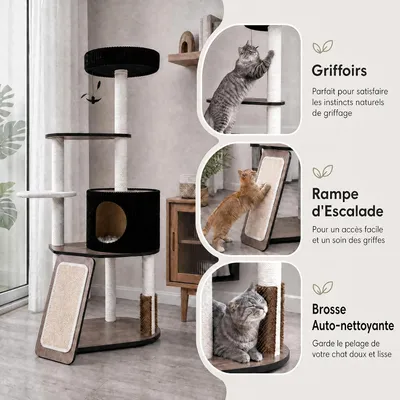GIANTEX Arbre à Chat en Bois 155 CM, 3 Plateforme, Conception Multicouche GIANTEX Arbre à Chat en Bois 155 CM, 3 Plateforme, Conception Multicouche
