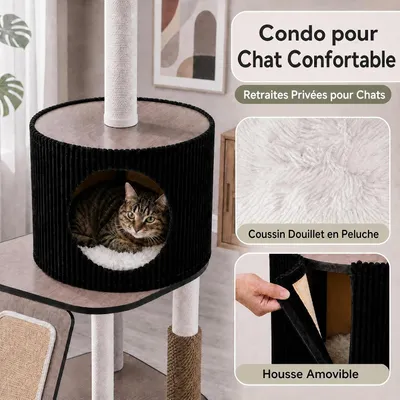 GIANTEX Arbre à Chat en Bois 155 CM, 3 Plateforme, Conception Multicouche GIANTEX Arbre à Chat en Bois 155 CM, 3 Plateforme, Conception Multicouche