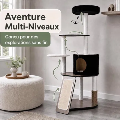 GIANTEX Arbre à Chat en Bois 155 CM, 3 Plateforme, Conception Multicouche