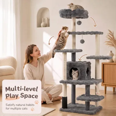 GIANTEX Arbre a Chat XXL en Bois Solide Hauteur 170CM