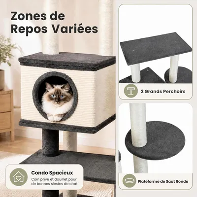 GIANTEX Arbre a Chat 99CM avec Griffoirs en Sisal, Condo Confortable GIANTEX Arbre a Chat 99CM avec Griffoirs en Sisal, Condo Confortable