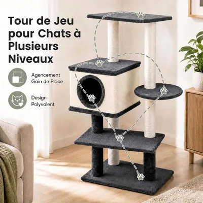 GIANTEX Arbre a Chat 99CM avec Griffoirs en Sisal, Condo Confortable