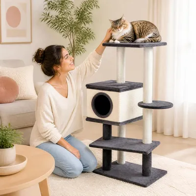 GIANTEX Arbre a Chat 99CM avec Griffoirs en Sisal, Condo Confortable