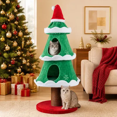 GIANTEX Arbre a Chat Sapin de Noel Hauteur 130CM avec 2 Condo pour Chat.
