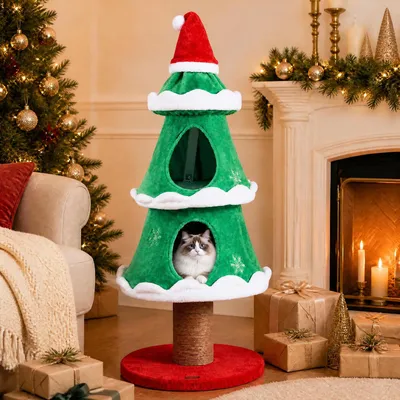 GIANTEX Arbre a Chat Sapin de Noel Hauteur 130CM avec 2 Condo pour Chat.