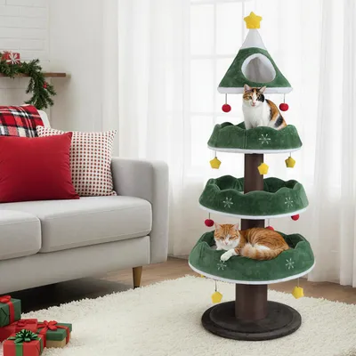 GIANTEX Arbre a Chat en Forme de Sapin de Noël à 4 Niveaux GIANTEX Arbre a Chat en Forme de Sapin de Noël à 4 Niveaux