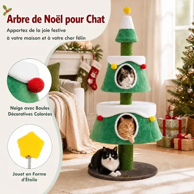 GIANTEX Arbre a Chat Sapin de Noel de 156CM avec 2 Condos, Coussin Amovible GIANTEX Arbre a Chat Sapin de Noel de 156CM avec 2 Condos, Coussin Amovible