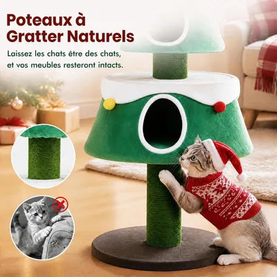 GIANTEX Arbre a Chat Sapin de Noel de 156CM avec 2 Condos, Coussin Amovible GIANTEX Arbre a Chat Sapin de Noel de 156CM avec 2 Condos, Coussin Amovible