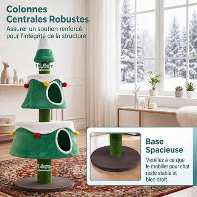 GIANTEX Arbre a Chat Sapin de Noel de 156CM avec 2 Condos, Coussin Amovible