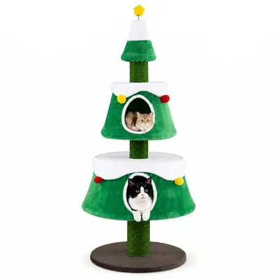 GIANTEX Arbre a Chat Sapin de Noel de 156CM avec 2 Condos, Coussin Amovible GIANTEX Arbre a Chat Sapin de Noel de 156CM avec 2 Condos, Coussin Amovible