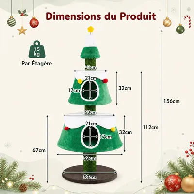 GIANTEX Arbre a Chat Sapin de Noel de 156CM avec 2 Condos, Coussin Amovible GIANTEX Arbre a Chat Sapin de Noel de 156CM avec 2 Condos, Coussin Amovible