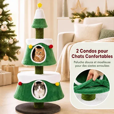 GIANTEX Arbre a Chat Sapin de Noel de 156CM avec 2 Condos, Coussin Amovible GIANTEX Arbre a Chat Sapin de Noel de 156CM avec 2 Condos, Coussin Amovible