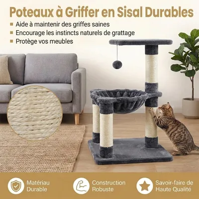 GIANTEX Arbre a Chat 63CM à 3 Niveaux, Tour de Jeux pour Chats Interieur GIANTEX Arbre a Chat 63CM à 3 Niveaux, Tour de Jeux pour Chats Interieur