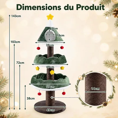 GIANTEX Arbre a Chat Sapin de Noel Hauteur 143CM, Condo Douillet Supérieur GIANTEX Arbre a Chat Sapin de Noel Hauteur 143CM, Condo Douillet Supérieur