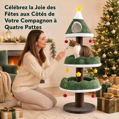 GIANTEX Arbre a Chat Sapin de Noel Hauteur 143CM, Condo Douillet Supérieur
