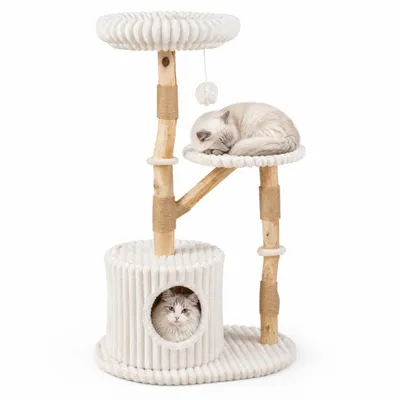 GIANTEX Arbre a Chat en Bois Moderne XL à 4 Niveaux, 56x41x105CM