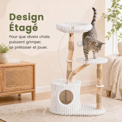 GIANTEX Arbre a Chat en Bois Moderne XL à 4 Niveaux, 56x41x105CM