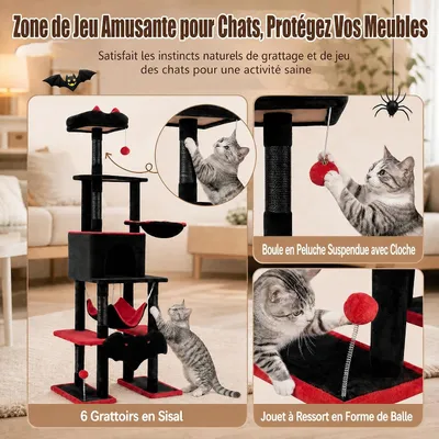 GIANTEX Arbre à Chat Multi-Niveaux Hauteur 178CM, Noir et Rouge