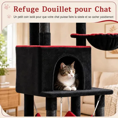 GIANTEX Arbre à Chat Multi-Niveaux Hauteur 178CM, Noir et Rouge