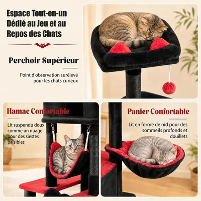 GIANTEX Arbre à Chat Multi-Niveaux Hauteur 178CM, Noir et Rouge