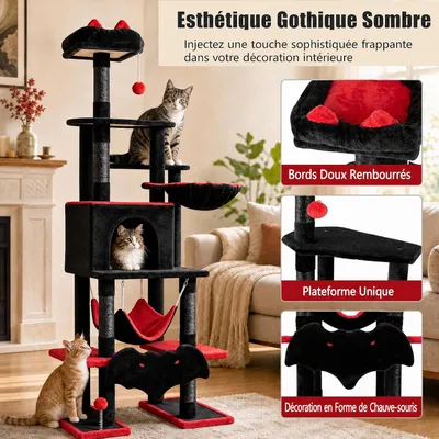 GIANTEX Arbre à Chat Multi-Niveaux Hauteur 178CM, Noir et Rouge